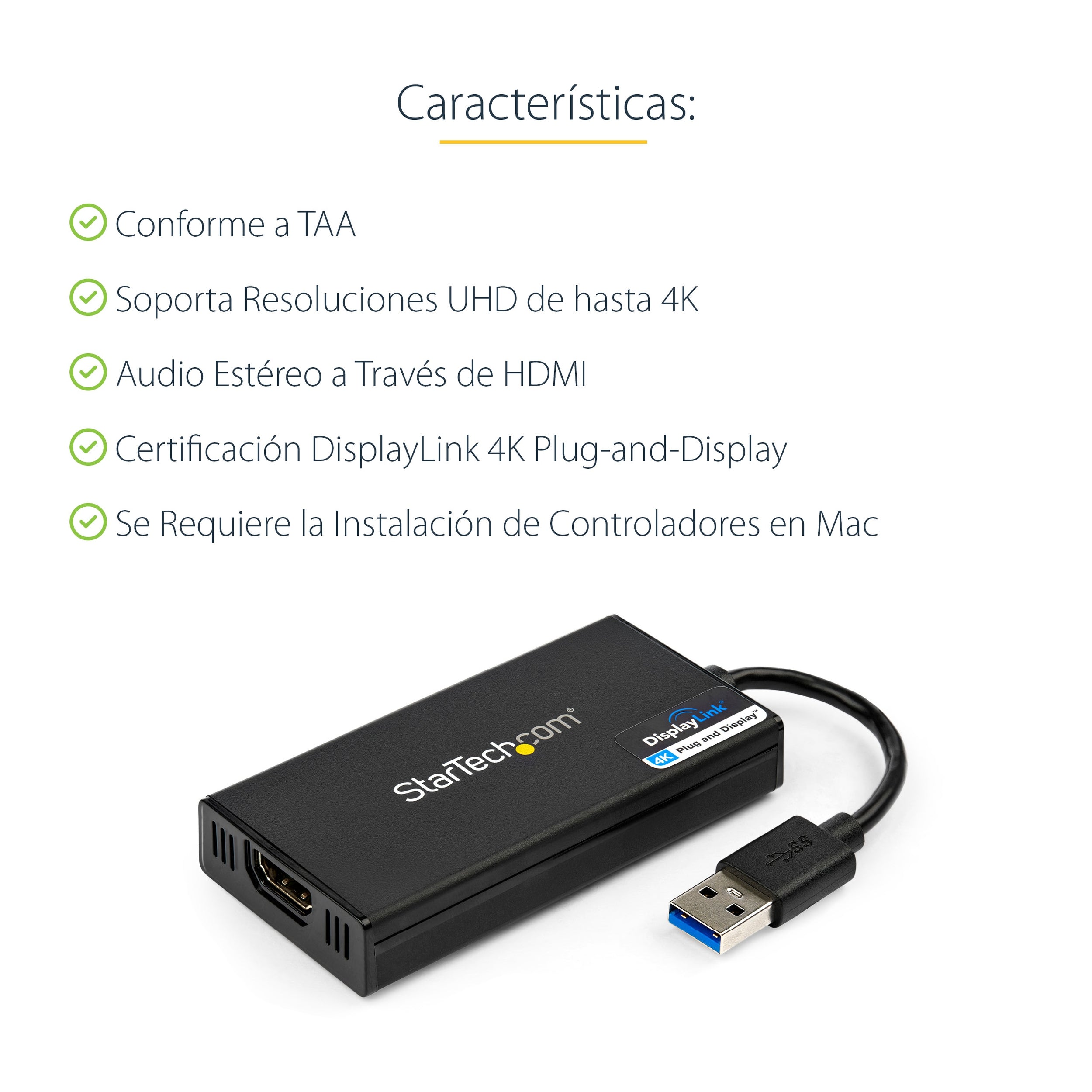 Adaptador Grafico Externo Usb 3.0 A Hdmi Startech.Com - Ultrahd 4K 30Hz - Certificado Displaylink - Convertidor Usb-A A Hdmi Para Monitor - Tarjeta Grafica Externa De Video - Mac Y Windows