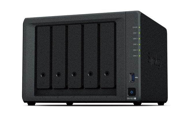 Nas Synology Ds1522+ / 5 Bahias/ Doble Ncleo 2.6Ghz/8 Gb Ddr4/Lan Gigabit X4/Usb 3.2 X2/ Hasta 90 Tb Hot-Swap/ Amd Ryzen R1600 /No Incluye Discos