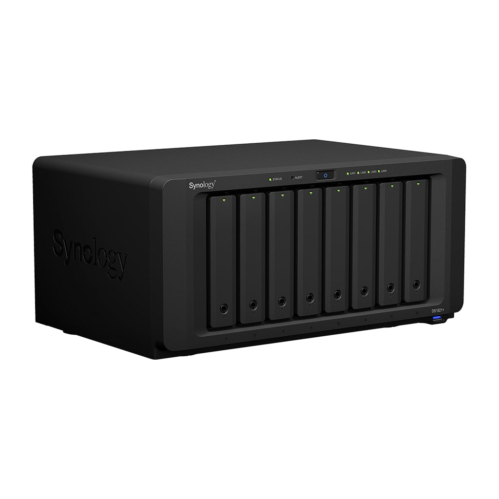 Nas Synology Ds1821+/ 8 Bahias Ampliables Hasta 18/Nucleo Cuadruple 2.2Ghz/4Gb Ddr4 Ampliable A 32Gb/Lan Gigabit X4/Usb 3.2 X4 /Hot-Swap/Soporta M.2 2280 Nvme/ No Incluye Discos