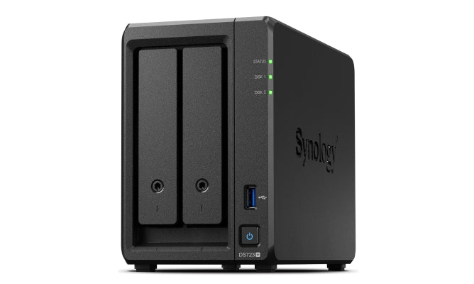 Nas Synology Ds723+ /2 Bahias Nucleo Doble Hasta 3.1 Ghz, 2 Pto Lan Giga, Usb 3.2 X2/ 2 Gb Ddr4/ Hot-Swap/Soporta 36 Tb Hasta 126Tb/ Soporta M.2 2280/ No Incluye Discos/ Amd Ryzen R1600