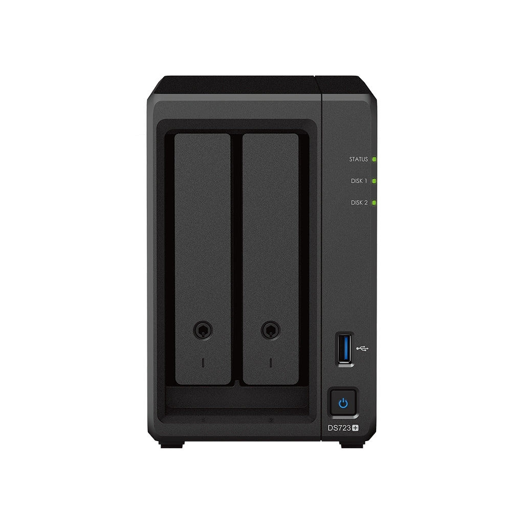 Nas Synology Ds723+ /2 Bahias Nucleo Doble Hasta 3.1 Ghz, 2 Pto Lan Giga, Usb 3.2 X2/ 2 Gb Ddr4/ Hot-Swap/Soporta 36 Tb Hasta 126Tb/ Soporta M.2 2280/ No Incluye Discos/ Amd Ryzen R1600