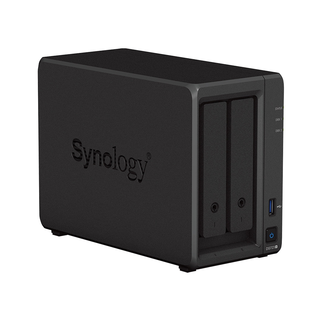 Nas Synology Ds723+ /2 Bahias Nucleo Doble Hasta 3.1 Ghz, 2 Pto Lan Giga, Usb 3.2 X2/ 2 Gb Ddr4/ Hot-Swap/Soporta 36 Tb Hasta 126Tb/ Soporta M.2 2280/ No Incluye Discos/ Amd Ryzen R1600