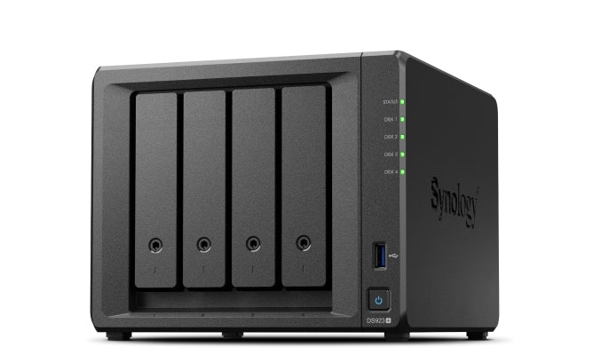 Nas Synology Ds923+ /4 Bahias Dobel Nucleo Hasta 3.1Ghz/ Hasta 72 Tb, 4Gb Ddr4 Ampliable Hasta 32Gb/ 2 Ptos Lan Gigabit/Usb 3.2 X 2/ Hot Swap/ Soporta M.2 2280 Nvme/ No Incluye Discos Amd Ryzen R1600