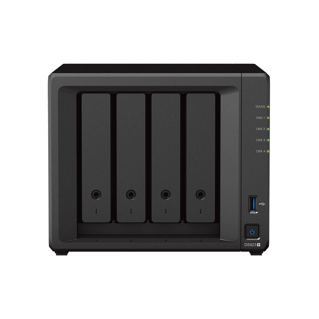 Nas Synology Ds923+ /4 Bahias Dobel Nucleo Hasta 3.1Ghz/ Hasta 72 Tb, 4Gb Ddr4 Ampliable Hasta 32Gb/ 2 Ptos Lan Gigabit/Usb 3.2 X 2/ Hot Swap/ Soporta M.2 2280 Nvme/ No Incluye Discos Amd Ryzen R1600