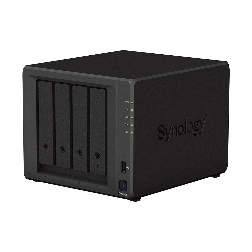 Nas Synology Ds923+ /4 Bahias Dobel Nucleo Hasta 3.1Ghz/ Hasta 72 Tb, 4Gb Ddr4 Ampliable Hasta 32Gb/ 2 Ptos Lan Gigabit/Usb 3.2 X 2/ Hot Swap/ Soporta M.2 2280 Nvme/ No Incluye Discos Amd Ryzen R1600