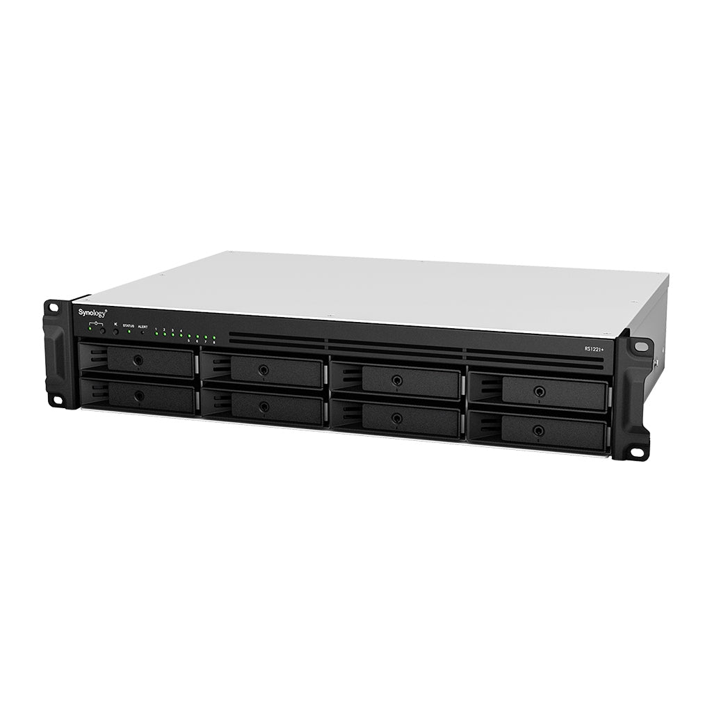 Nas Synology Rs1221+ /8 Bahias Expan Hasta 12 Con Unidad De Expansin/Rack 2U/Ncleo Cuadruple 2.2Ghz/ Amd Ryzen V1500B /4Gb Ddr4 Ampliabe A 32Gb/Lan Gigabit X4/Usb 3.2 X2/ Hot-Swap/Hasta 128 Tb