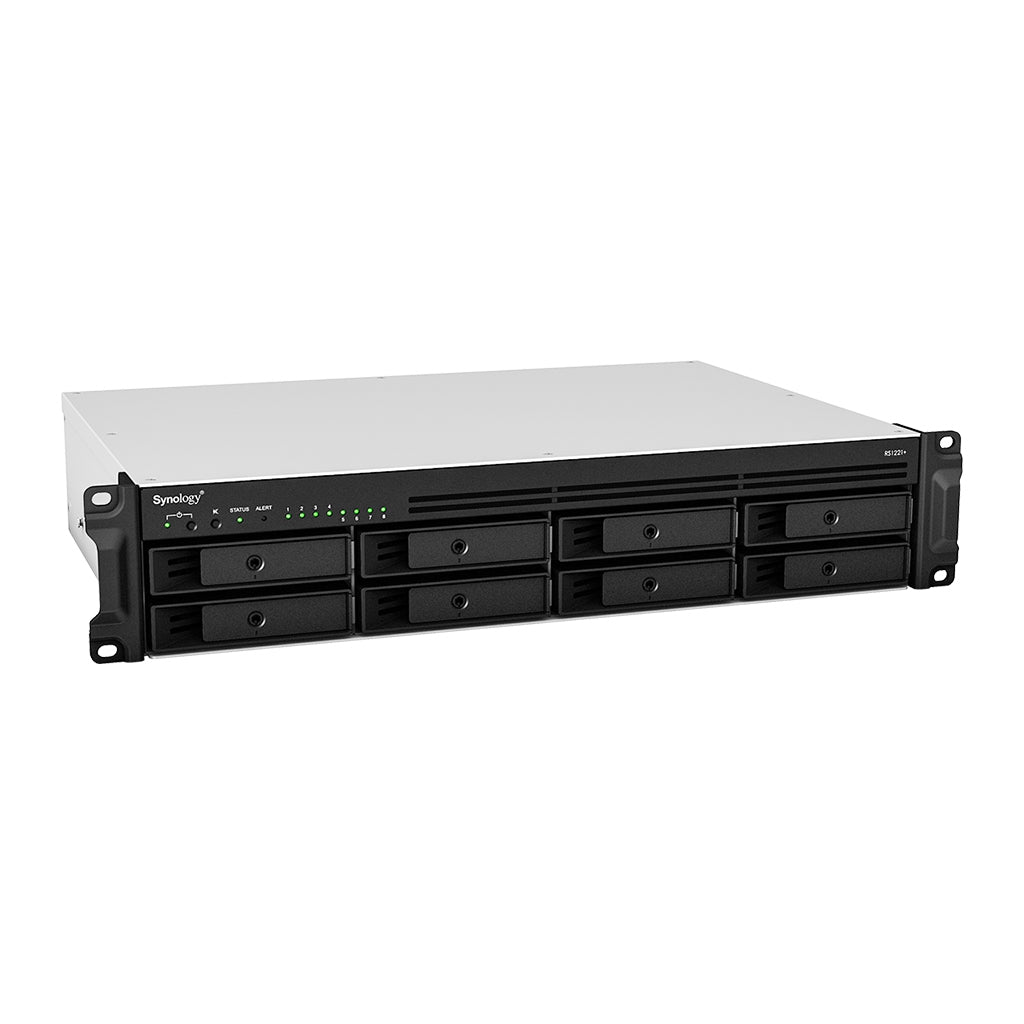 Nas Synology Rs1221+ /8 Bahias Expan Hasta 12 Con Unidad De Expansin/Rack 2U/Ncleo Cuadruple 2.2Ghz/ Amd Ryzen V1500B /4Gb Ddr4 Ampliabe A 32Gb/Lan Gigabit X4/Usb 3.2 X2/ Hot-Swap/Hasta 128 Tb