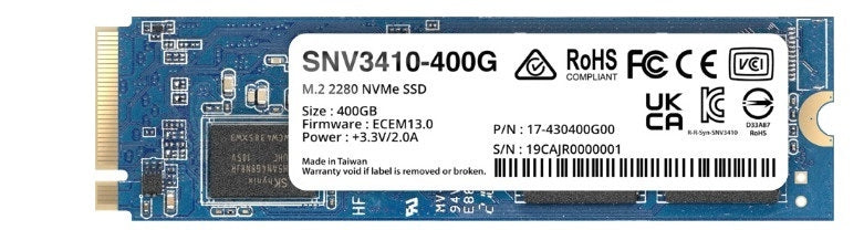 Unidad De Estado Solido Synology Ssd M.2 2280 Nvme Snv3410-400 Gb Pcie Gen3 X4 Lect 3000Mb/S Escrit 750Mb/S, Solo Para Equipos Synology, Para Aumento De Cache