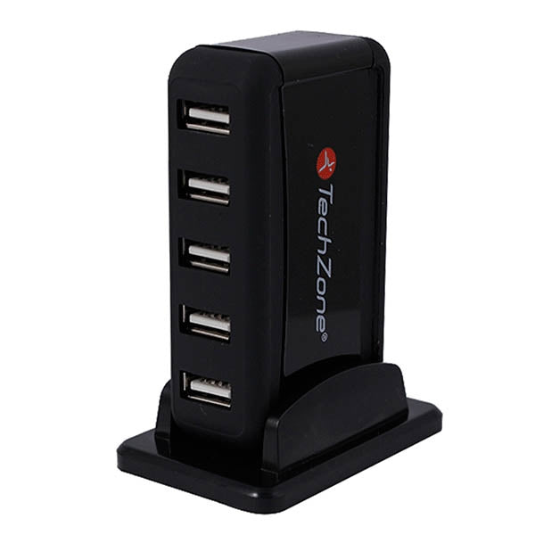 Hub Usb Techzone Tz17Hub01 Puertos 2.0 Color Negro Con Fuente De Poder Para El Incremento Tasa Transferencia Año Garantía.