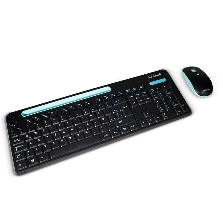 Kit De Teclado Y Mouse Inalámbrico Techzone Tz20Comb02-Ina Tasking Combo Con Conexión Usb 1600 Dpi´S 105 Teclas Soporte Para Smartphone O Tablet Año Garantía.