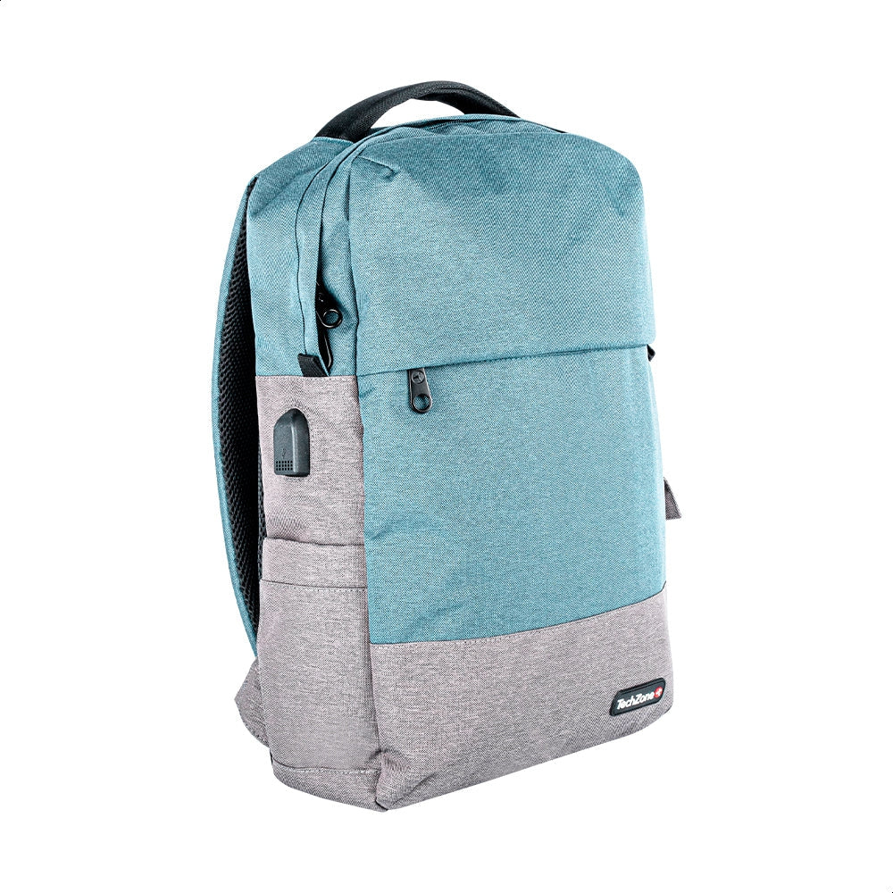 Backpack Techzone Tz21Lbp07-A Strong Aqua De 15.6 Pulgadas Múltiples Compartimientos Organizador Frontal Costuras Y Asas Reforzadas Garantía Limitada Por Vida.