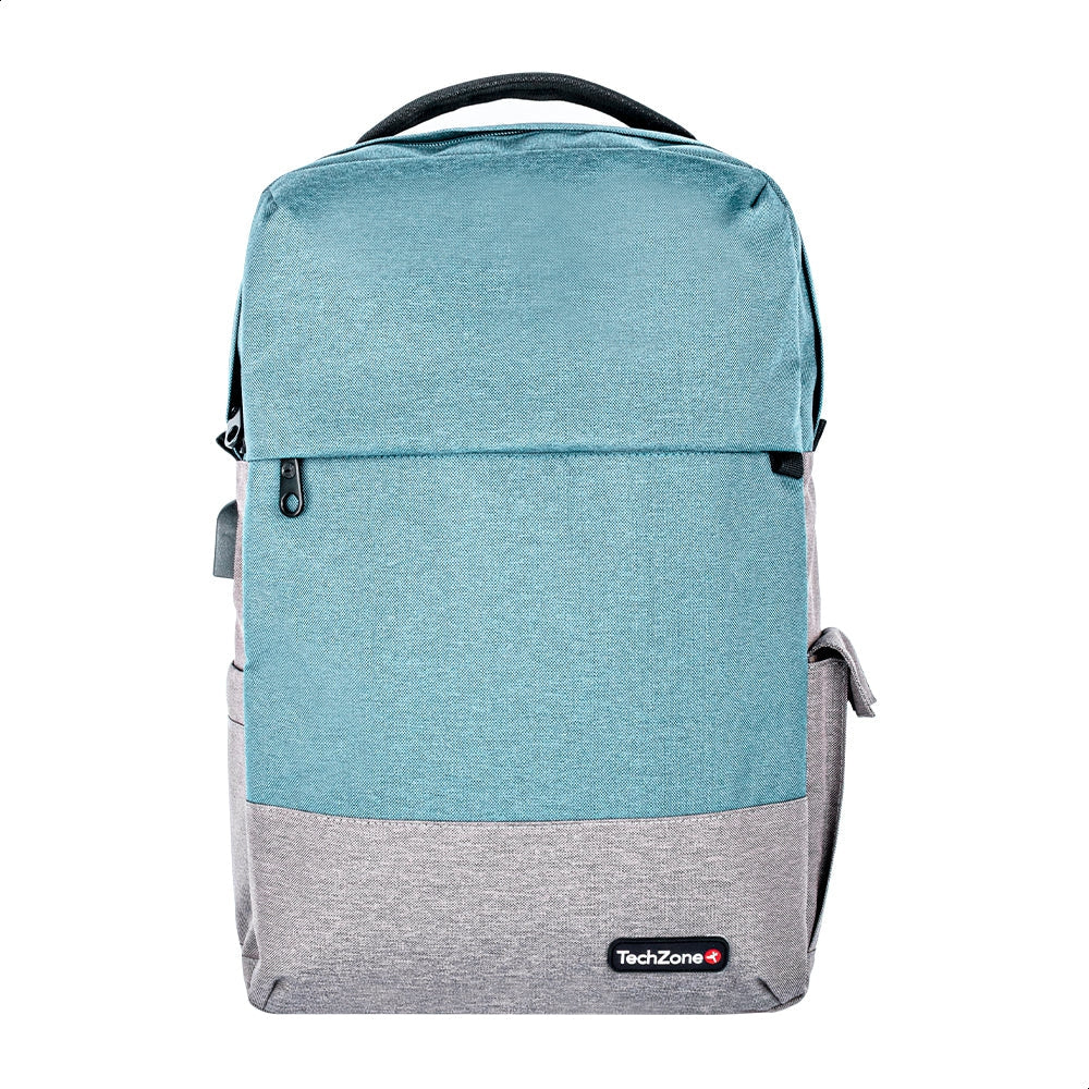 Backpack Techzone Tz21Lbp07-A Strong Aqua De 15.6 Pulgadas Múltiples Compartimientos Organizador Frontal Costuras Y Asas Reforzadas Garantía Limitada Por Vida.