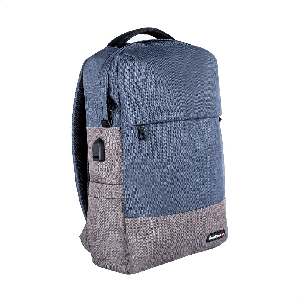 Backpack Techzone Tz21Lbp07-B Strong Blue De 15.6 Pulgadas Múltiples Compartimientos Organizador Frontal Costuras Y Asas Reforzadas Garantía Limitada Por Vida.