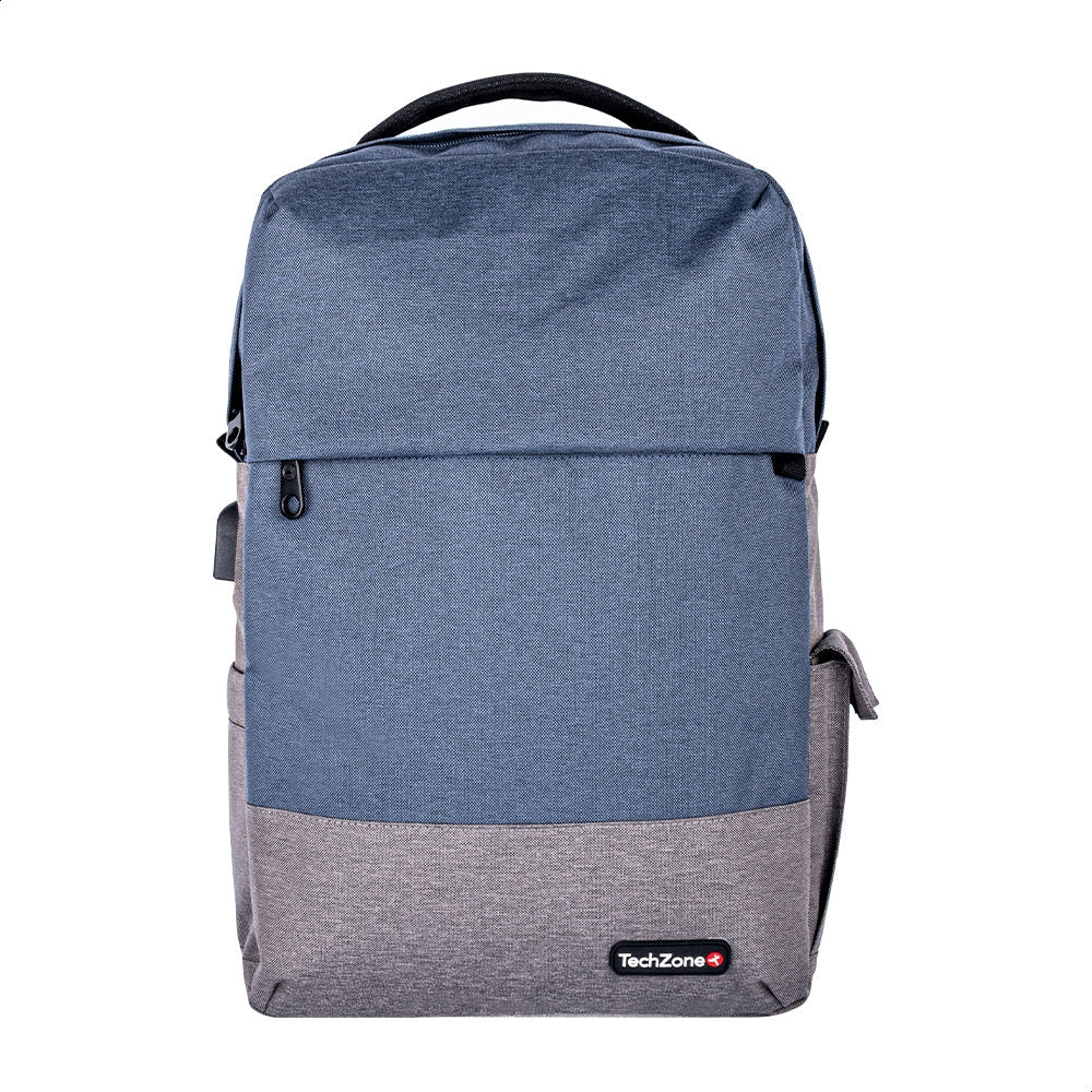 Backpack Techzone Tz21Lbp07-B Strong Blue De 15.6 Pulgadas Múltiples Compartimientos Organizador Frontal Costuras Y Asas Reforzadas Garantía Limitada Por Vida.