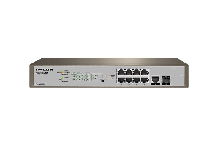 Pro-S8-150W Switch Inteligente Administrable Fibra Optica  8 Puertos Ethernet 10/100/1000 Base-T (Poe), 1 Puerto Ethernet 10/100/1000 Base-T (Datos), 1 Puerto Sfp 1000 Base-X