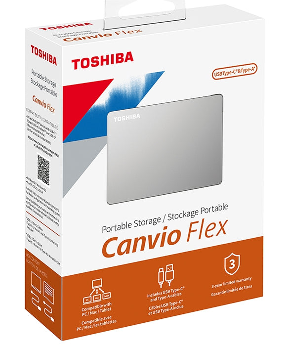 Disco Duro Externo Toshiba 1Tb Hdtx110Xscaa Usb 3.0 Canvio Flex Plata