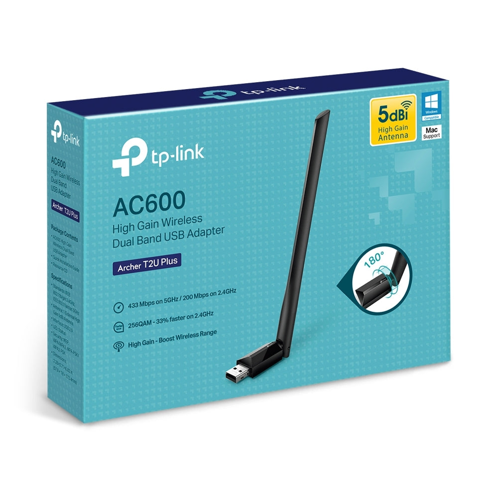 Adaptador Usb 2.0 Ac600 Inalámbrico Tp-Link Archer T2U Plus Con Dobla Banda De Alta Ganancia