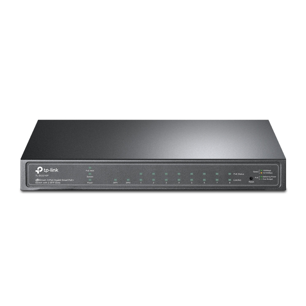 Switch Tp-Link Tl-Sg2210P Inteligente 10/100/1000 Administrable Omada Sdn 8 Puertos Poe Capa 2 Con 2 Ranuras Sfp Gigabit 802.3At/Af 61W Para Escritorio O Rack