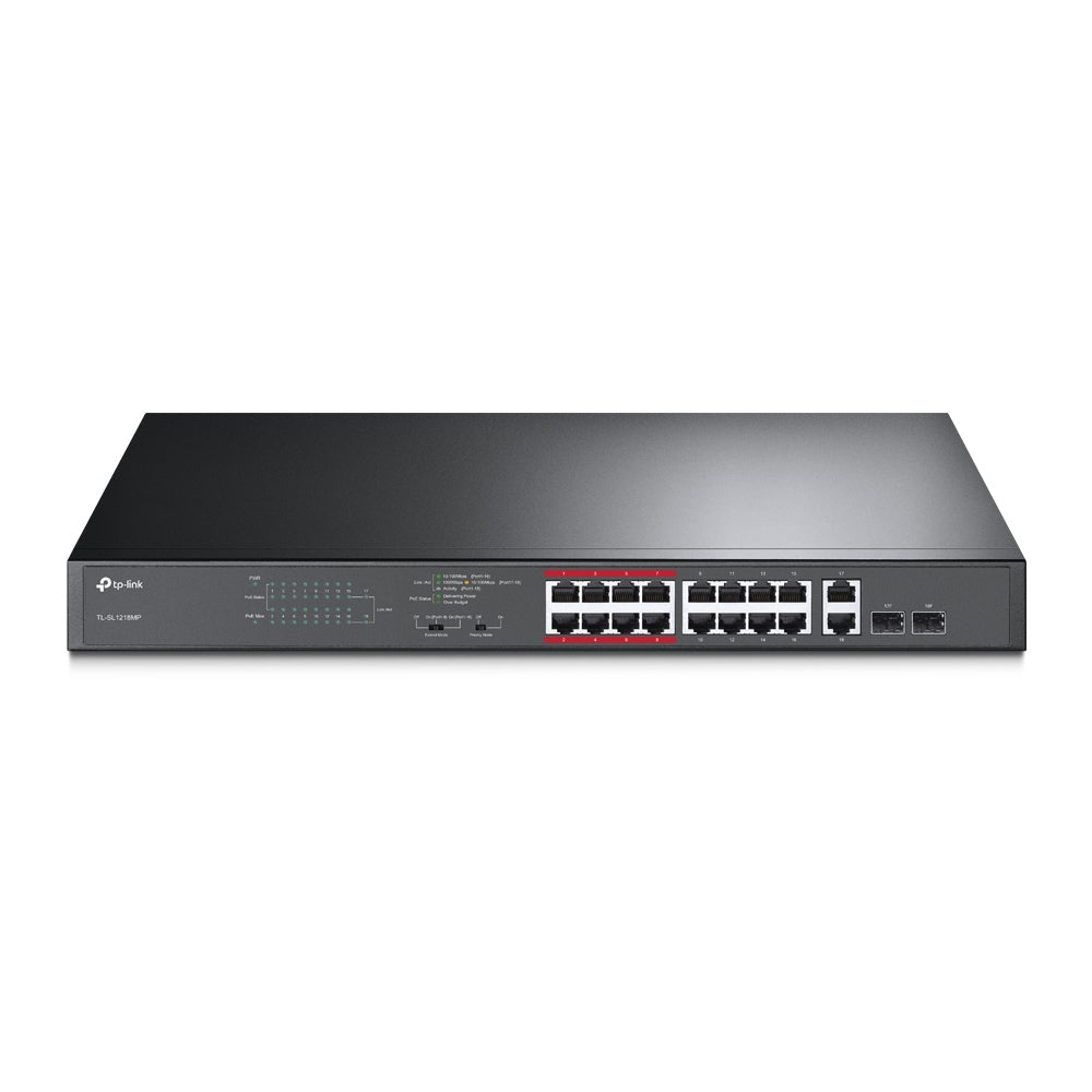 Switch Poe Tp-Link Tl-Sl1218Mp 10/100Mbps + Gigabit Negro 187W 16 Puertos