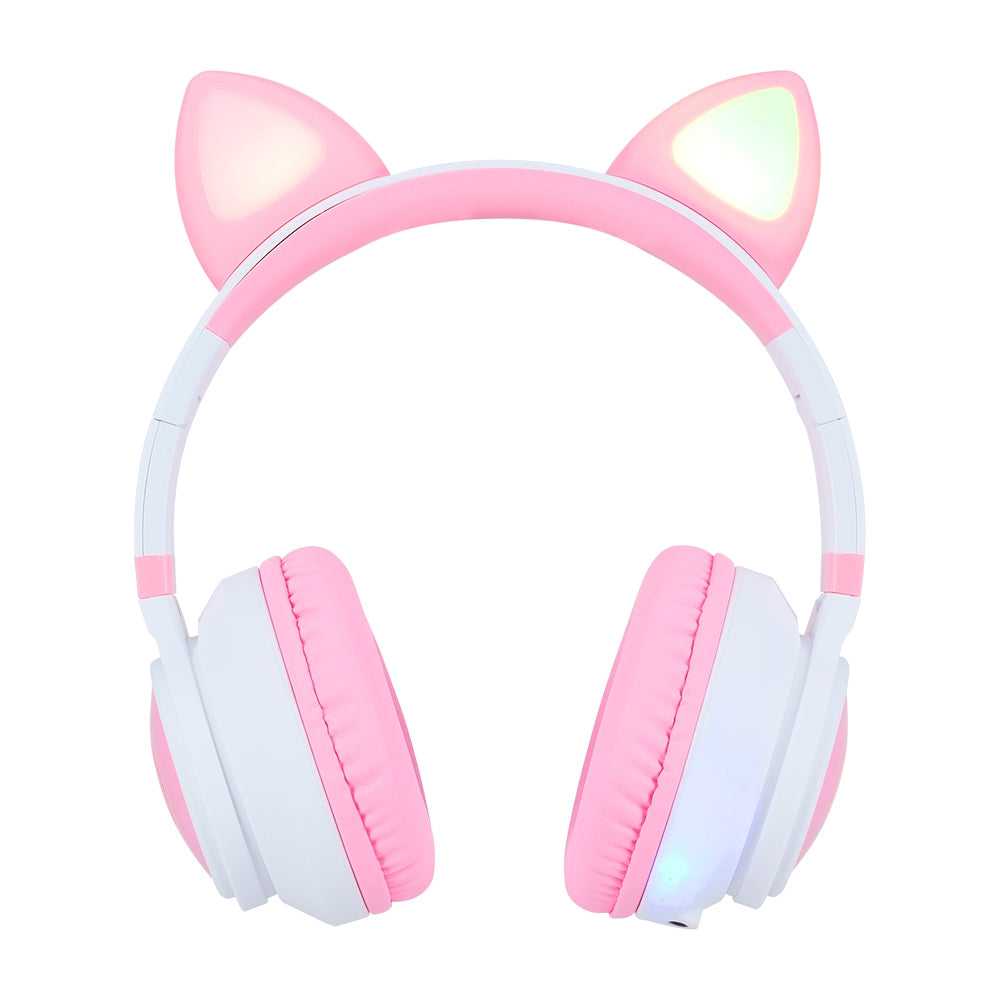 Diadema Vorago Bluetooth 3.5Mm Kitten Rgb 6Hrs Rosa/Blanco Hpb-300K