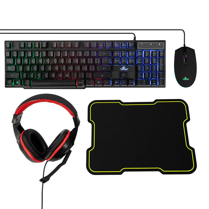 Teclado Ratón Diadema Y Mousepad Yeyian Kit Hydra Nl Gamer Kh-20708 Rgb